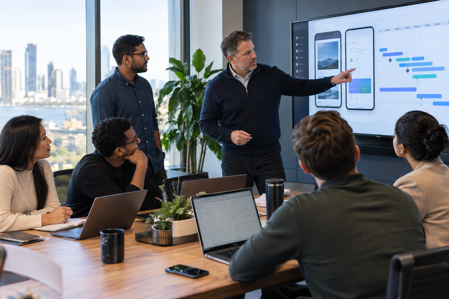 Technology leader collaborating with a software engineering team